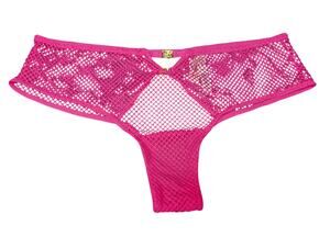 Victoria's Secret Pink Fishnet Mesh Open Back Panty Cheeky w. Gold Rose